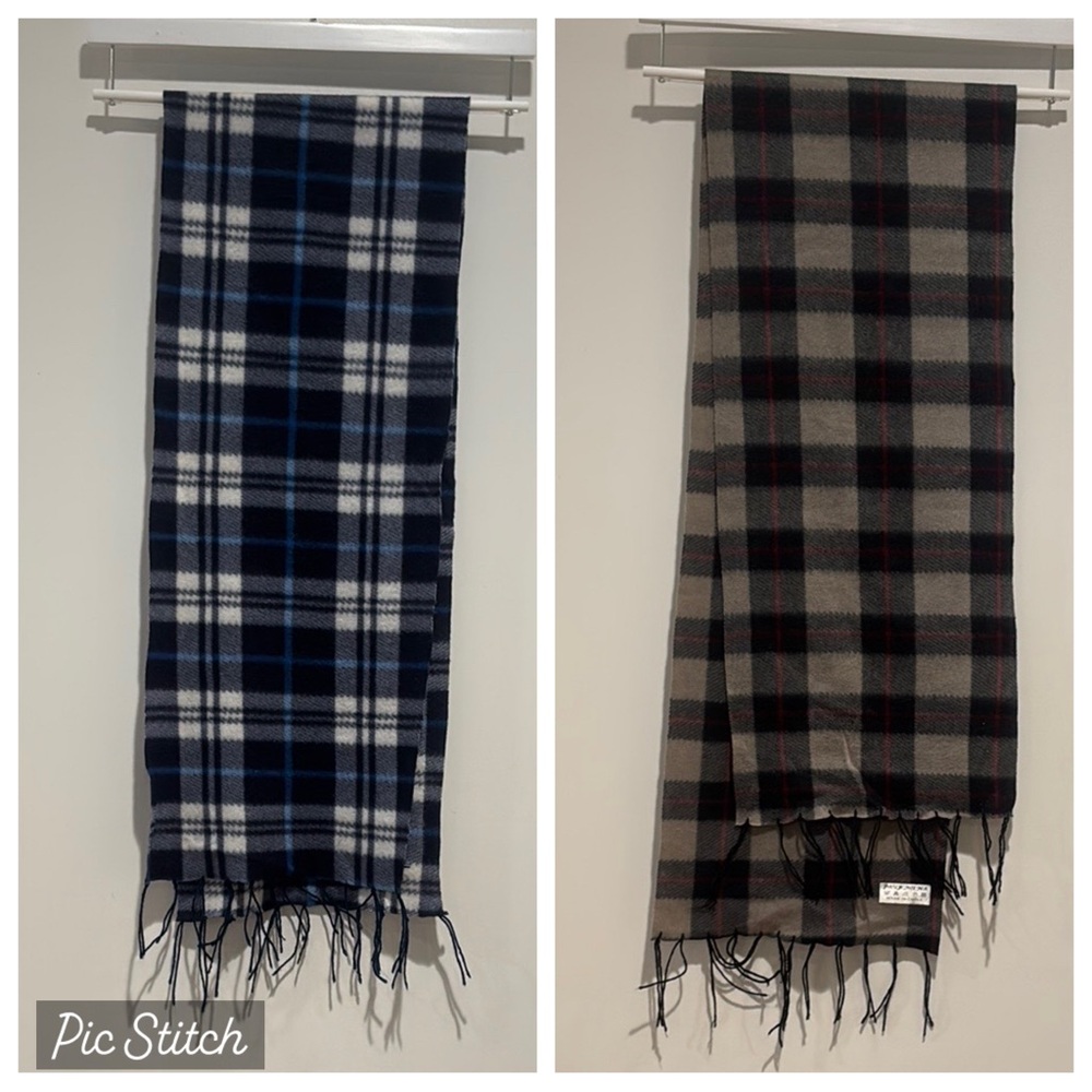 Plaid Scarves Set - Blue and Gray